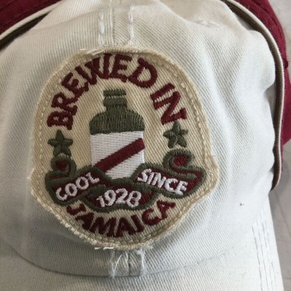 Red Stripe Cap Hat Men's Adjustable Strap Brewed in Jamaica Brim Bottle Opener - Picture 3 of 8